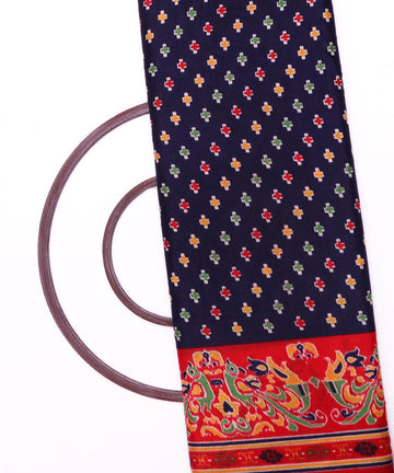 navy blue yellow rust red patola print silk fabric